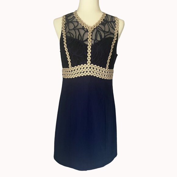 Lilly Pulitzer Leigh Shift Dress Navy Lace Trim NWT 4 - Picture 2 of 8